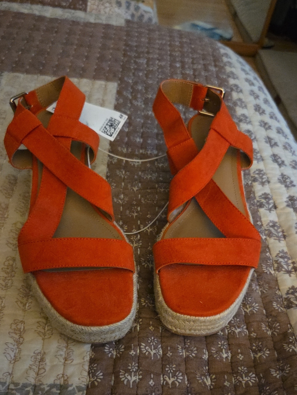 H&M Women’s Orange Suede Crisscross Espadrille Sandals